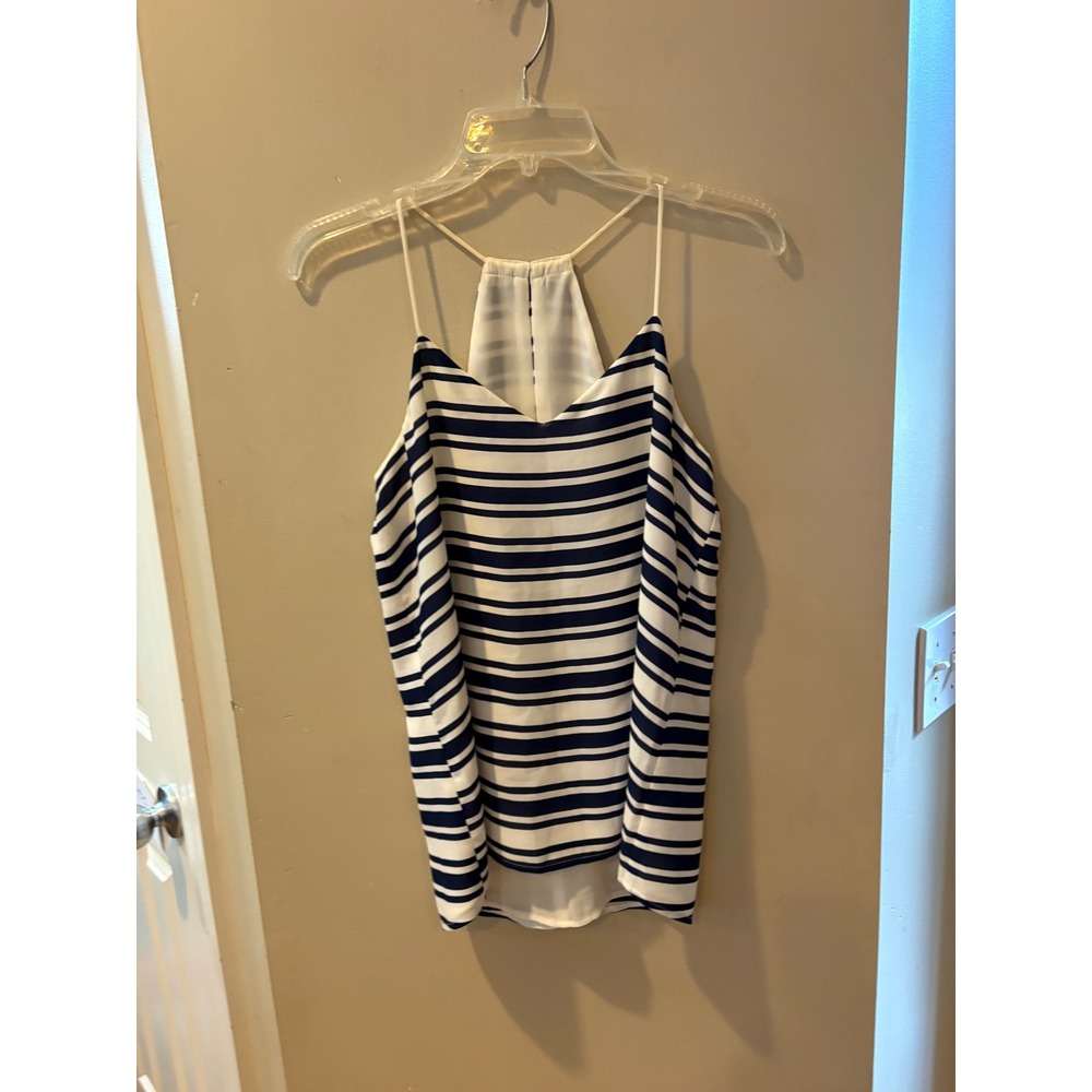 Express Navy Blue White Striped Halter Neck Camisole Tank Top High Low Hem